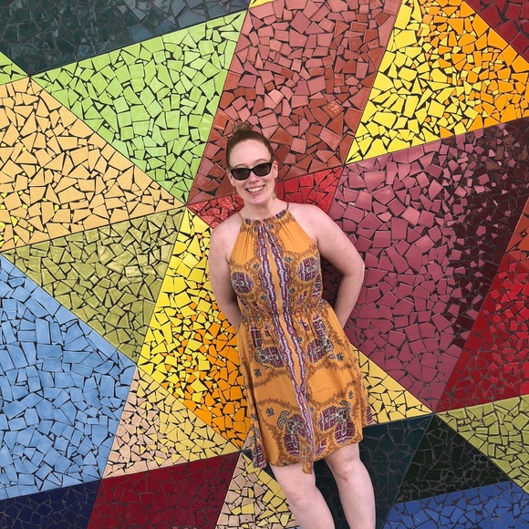 Fire love cinch waist yellow print dress, lined, sz large purchased from Buckle - Picture 4 of 4